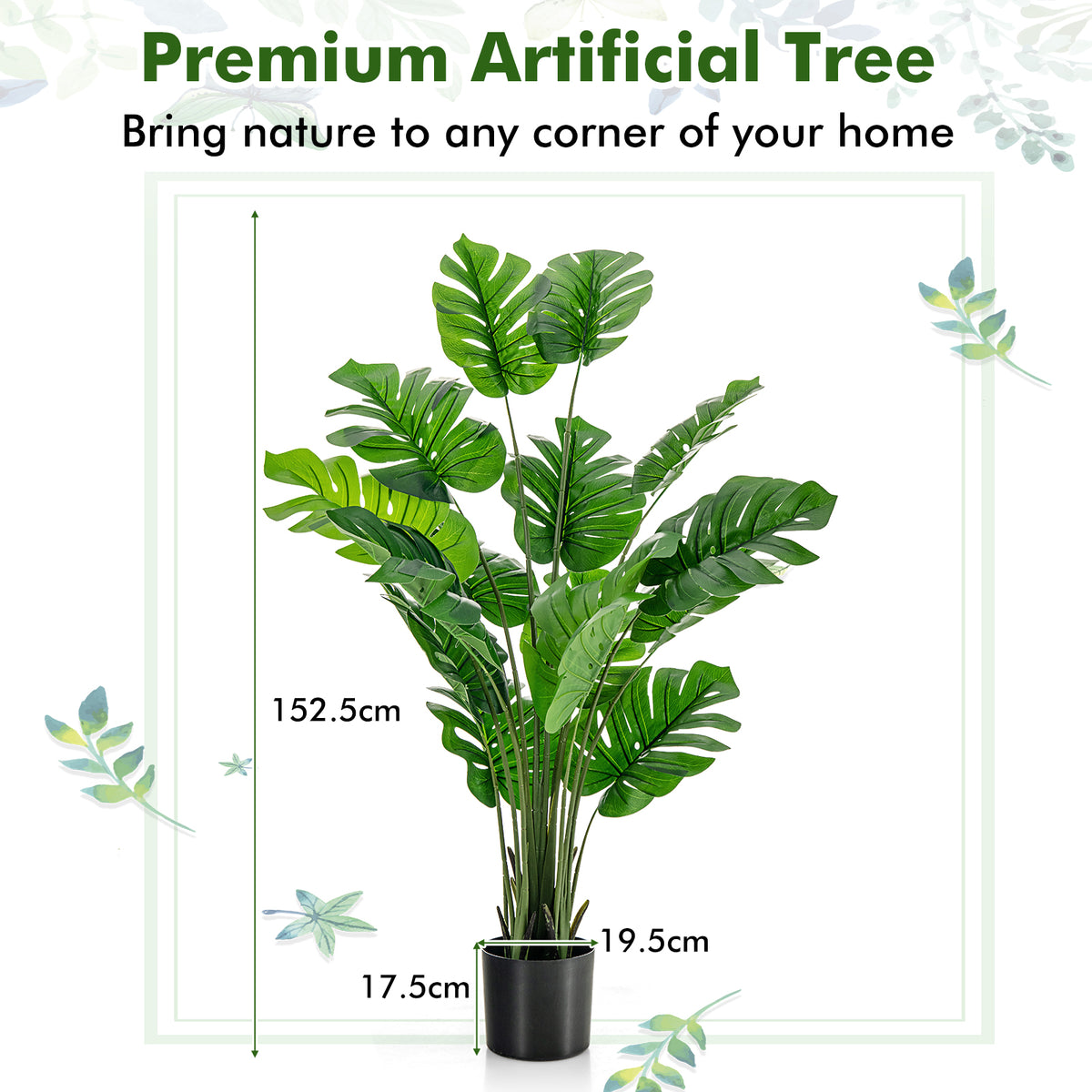 1.5M Artificial Tree Faux Monstera Deliciosa Plant for Home Indoor & Outdoor