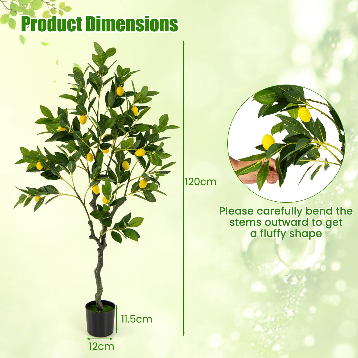 80/120/160cm Tall Artificial Lemon Tree w/ Fruits Cement Pot Faux Floore Plant