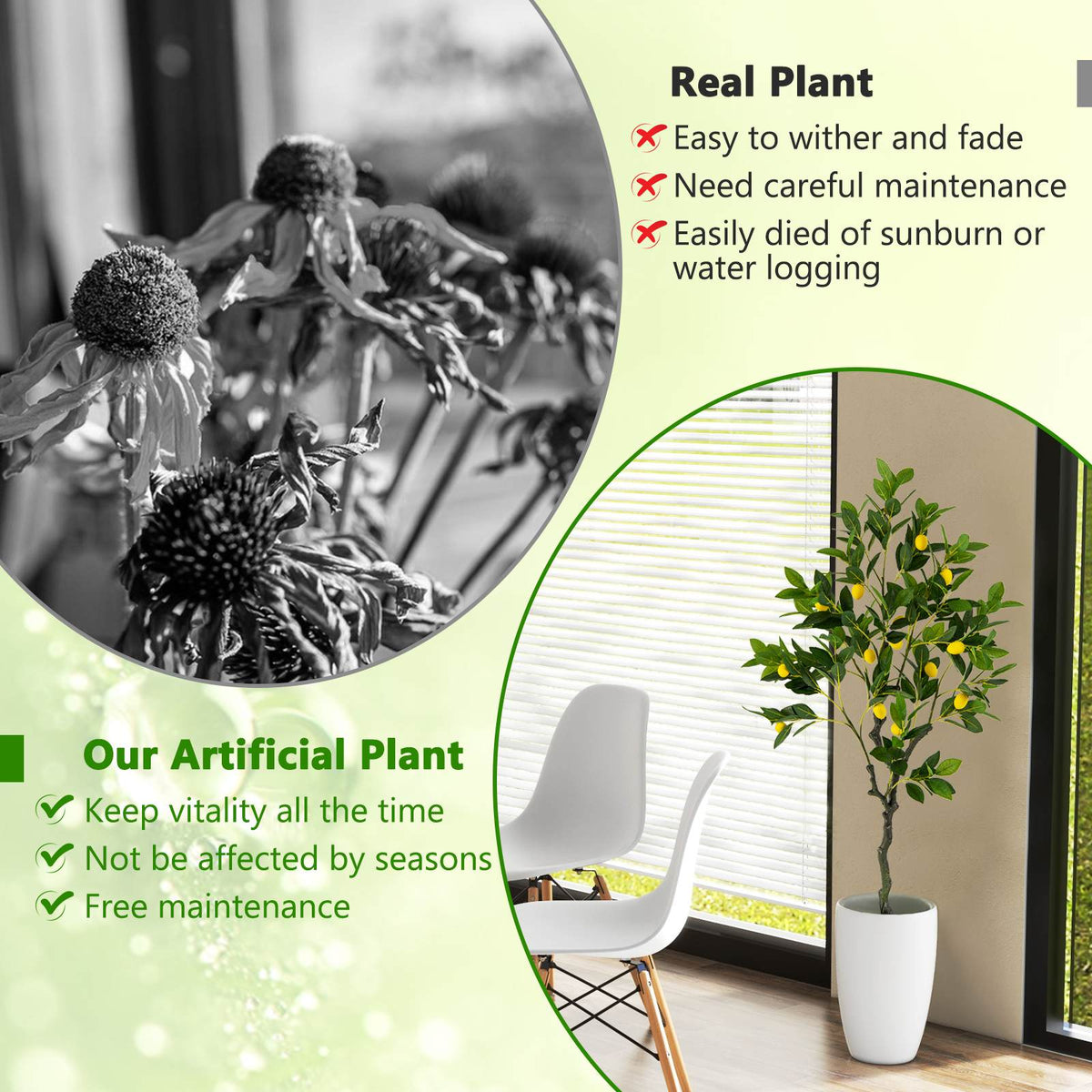 80/120/160cm Tall Artificial Lemon Tree w/ Fruits Cement Pot Faux Floore Plant