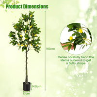 80/120/160cm Tall Artificial Lemon Tree w/ Fruits Cement Pot Faux Floore Plant