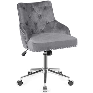 Giantex Upholstered Home Office Chair with Wheels & Nailhead Trim
