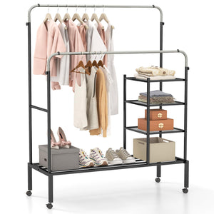 Giantex Double Rods Garment Rack, Clothes Drying Rack w/ 2 Hanging Adjustable Rods