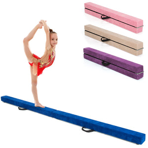 209cm Folding Balance Beam, Portable Gymnastic Beam w/Solid Wood Base & Anti-Slip Bottom