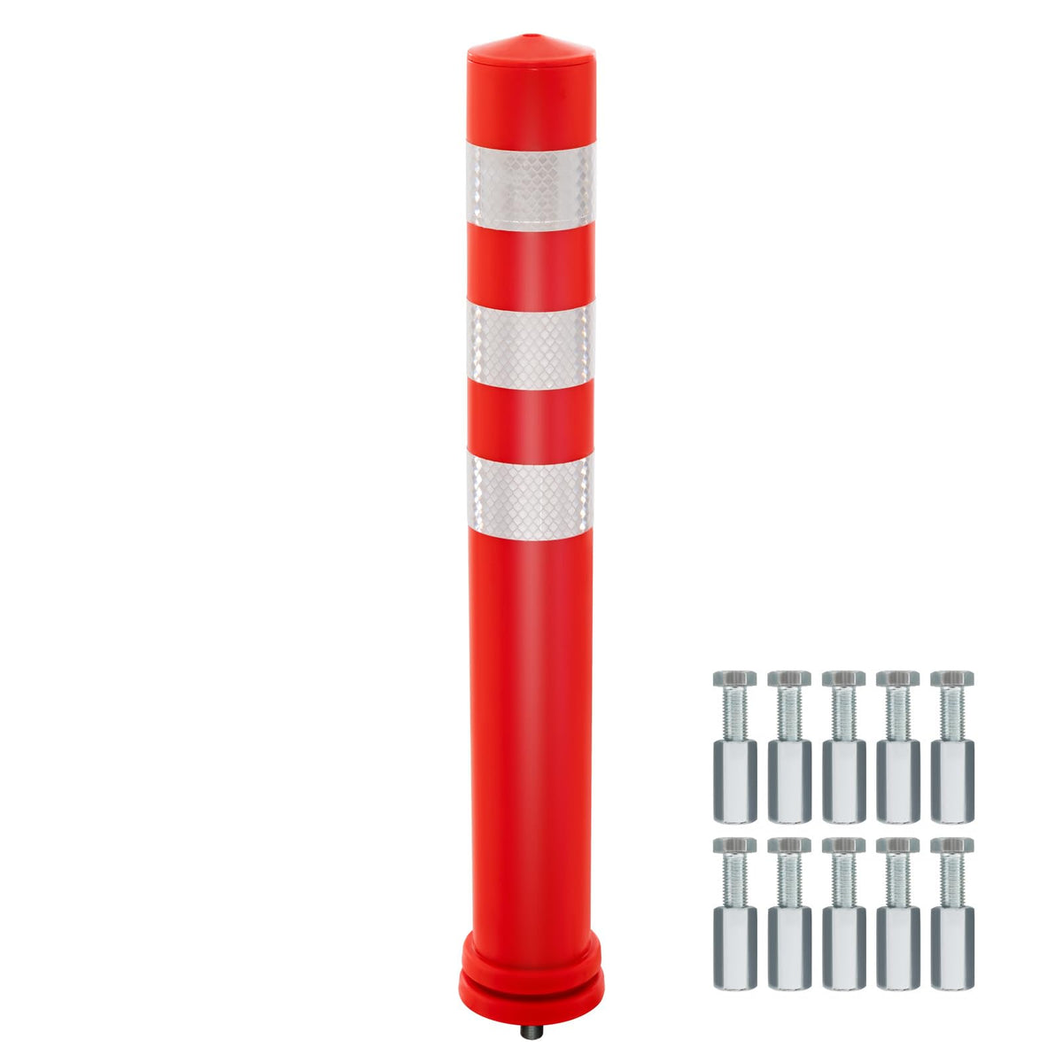 10 Pack Safety Bollard Post, 65.5 cm Delineator Post, Flexible Safety Parking Barrier with Anchor Bolt