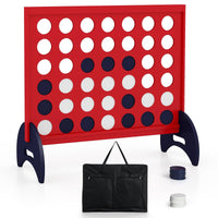 4-in-a-Row Game Set, Wooden Jumbo 4-to-Score Game with 42 PCS Chips & 600D Oxford Fabric Carrying Bag