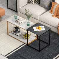Giantex Nesting Coffee Table Set of 3, 3-Piece End Table with Faux Marble Top