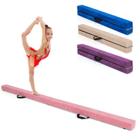 209cm Folding Balance Beam, Portable Gymnastic Beam w/Solid Wood Base & Anti-Slip Bottom