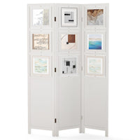 Room Divider, 3 Panel Folding Privacy Screen with 9 Swivel Paulownia Wood Photo Frames