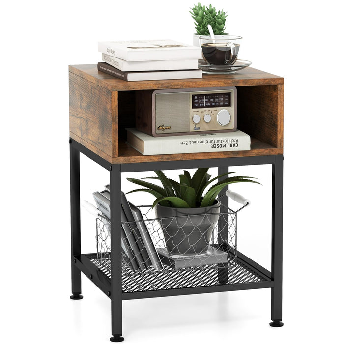 Giantex 40 cm Wood Top End Table w/Metal Frame
