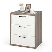 Giantex Modern End Table Wooden File Cabinet with 3 Pull-Out Drawers Gray & White