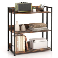 Giantex 3-Tier Bookshelf, Industrial Corner Storage Shelf with Adjustable Shelves & Metal Frame Anti-Toppling Device