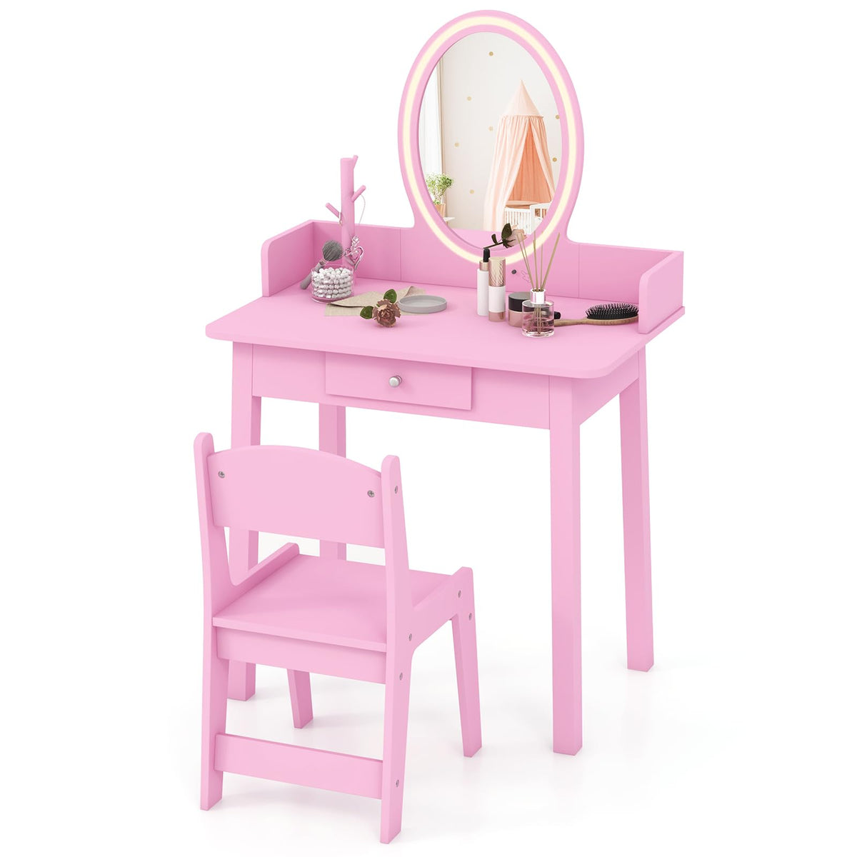 Wooden Kids Vanity Set w/Lighted Mirror