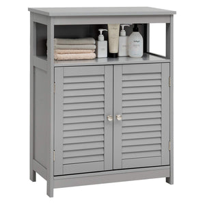 Bathroom Floor Cabinet, Wooden Storage Cabinet with Double Shutter Door & Adjustable Shelf