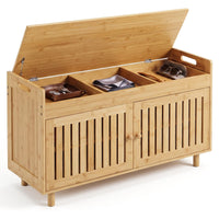 90 cm Bamboo Shoe Storage Bench with Lift Top and Cushion for Entryway