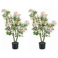 36" Artificial Impatiens Blossom Tree, Faux Pink Floral Plant in Cement-Filled Pot