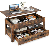 Giantex Lift Top Coffee Table, Industrial Accent Table with Enclosed Compartment, Rustic Brown