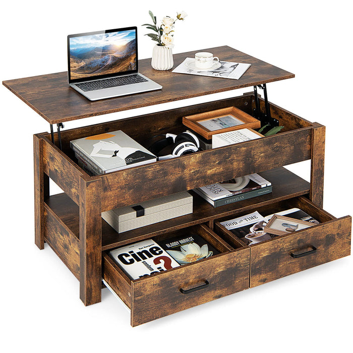 Giantex Lift Top Coffee Table, Industrial Accent Table with Enclosed Compartment, Rustic Brown