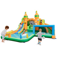 Inflatable Water Slide, Kids Water Park w/Long Slides, Splash Pools, Climbing Wall, Water Gun