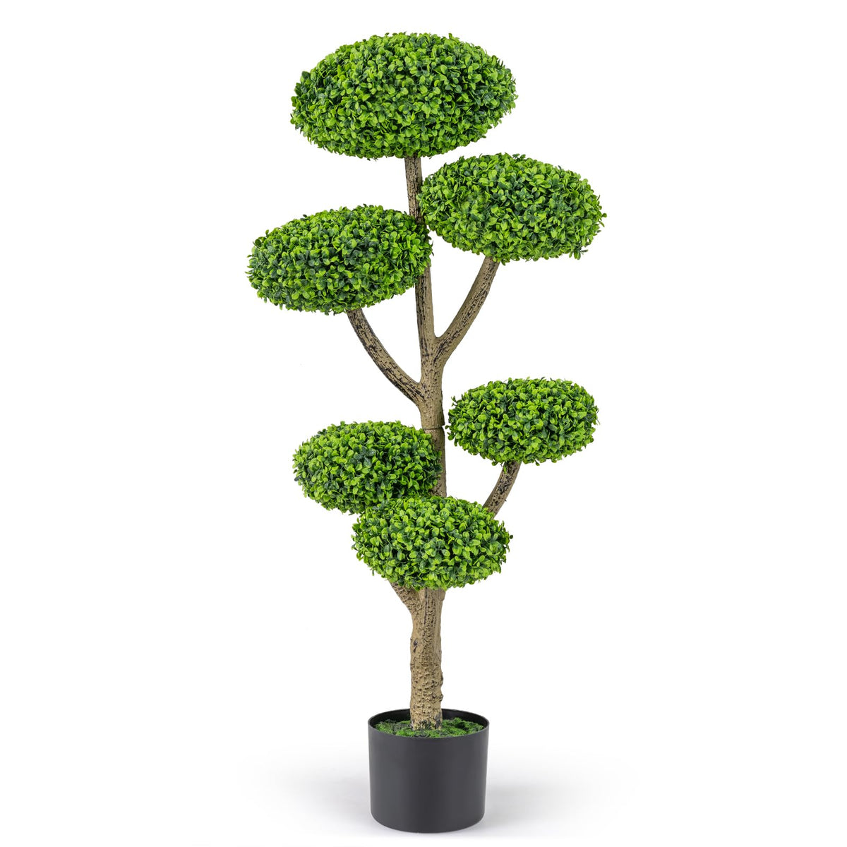 45" Artificial Sesame Leaf Topiary Tree, Indoor Outdoor 6 Balls Fake Plants