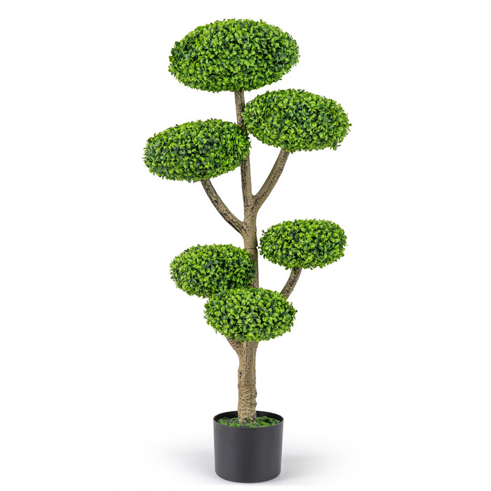 45" Artificial Sesame Leaf Topiary Tree, Indoor Outdoor 6 Balls Fake Plants