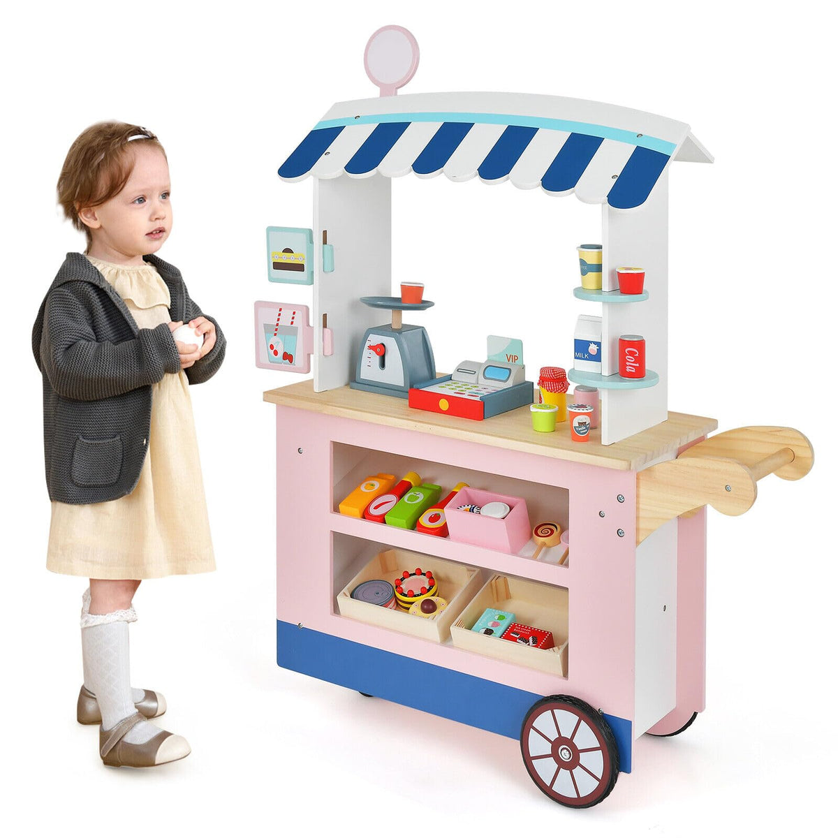 Toy Cart Play Set with POS Machine & Lovely Scale for Kids Over 3 Years Old