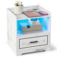 Giantex LED Nightstand, Smart Bedside Table with 2 USB Ports, Open Shelf & Drawer