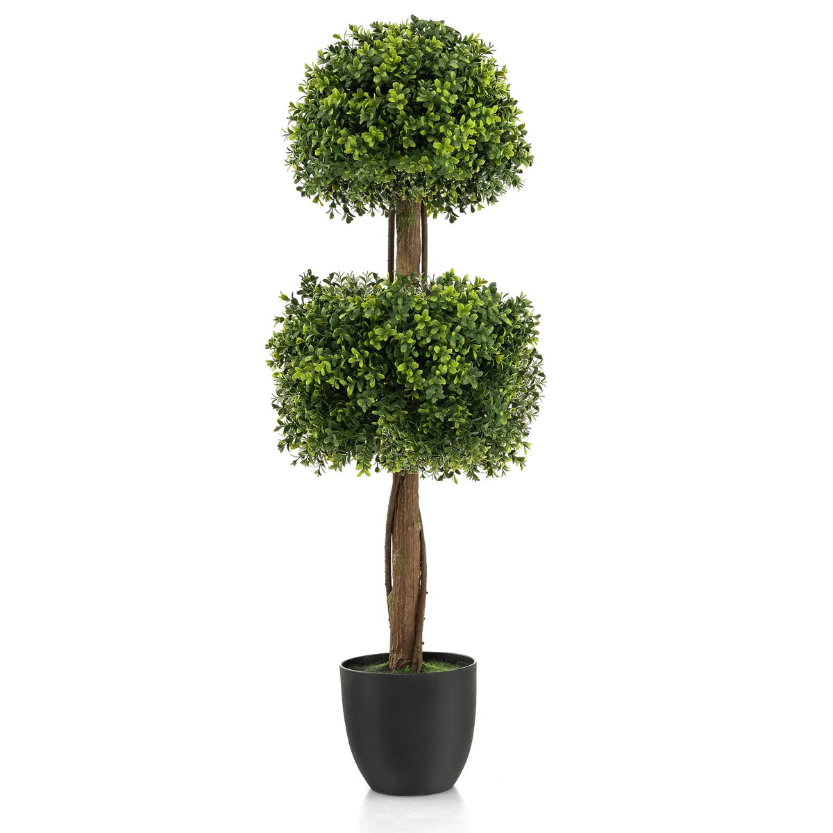 Giantex 100cm Artificial Boxwood Topiary Ball Tree, Faux Double Ball Boxwood Plant with Cement-Filled Plastic Pot