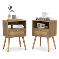 Giantex Rattan Nightstand Set of 2, Home Boho Small Side End Table