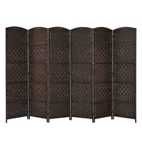 6-Panel Screen Room Divider, 6Ft Folding Privacy Screen w/Hand-woven Rattan