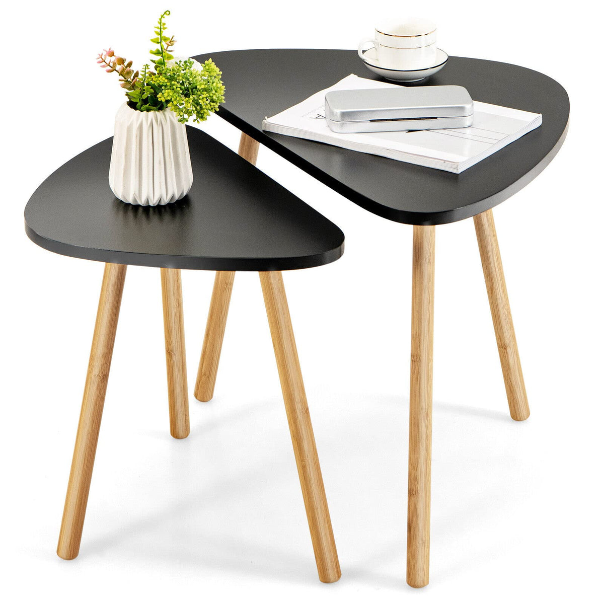 Giantex Beside Tables Nesting Coffee Table Set of 2 w/Oval Triangular Tabletop