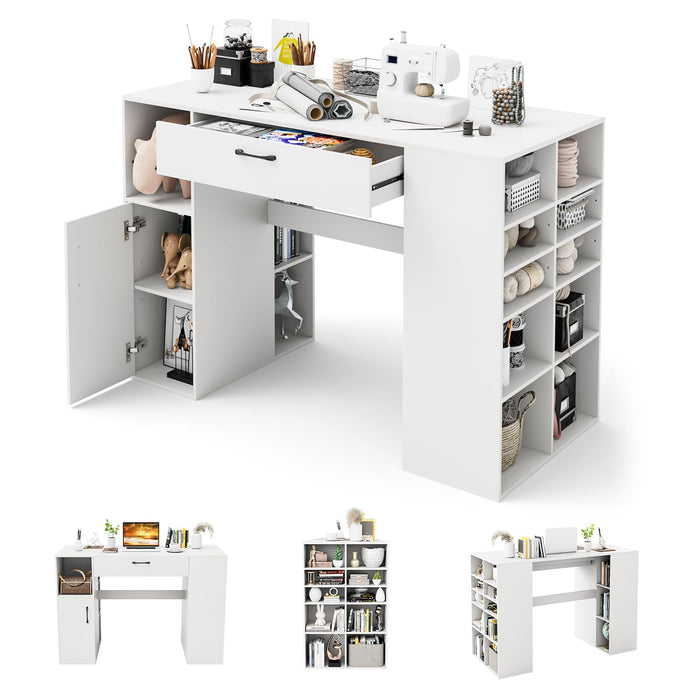 Giantex 91cm Counter Height Sewing Table, 135cm Artwork Craft Table with 14 Open Compartments