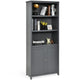 Giantex 182CM Bookcase with Doors, 3 Tier Open Book Shelving, Standing Wooden Display Bookcase