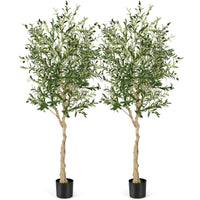 Giantex 2-Pack Artificial Olive Tree, 1.85m Tall Faux Olive Plants in Cement Pot, Topiary Silk Tree