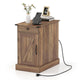 Giantex End Table with Charging Station, Farmhouse Bedside Table w/Storage Drawer