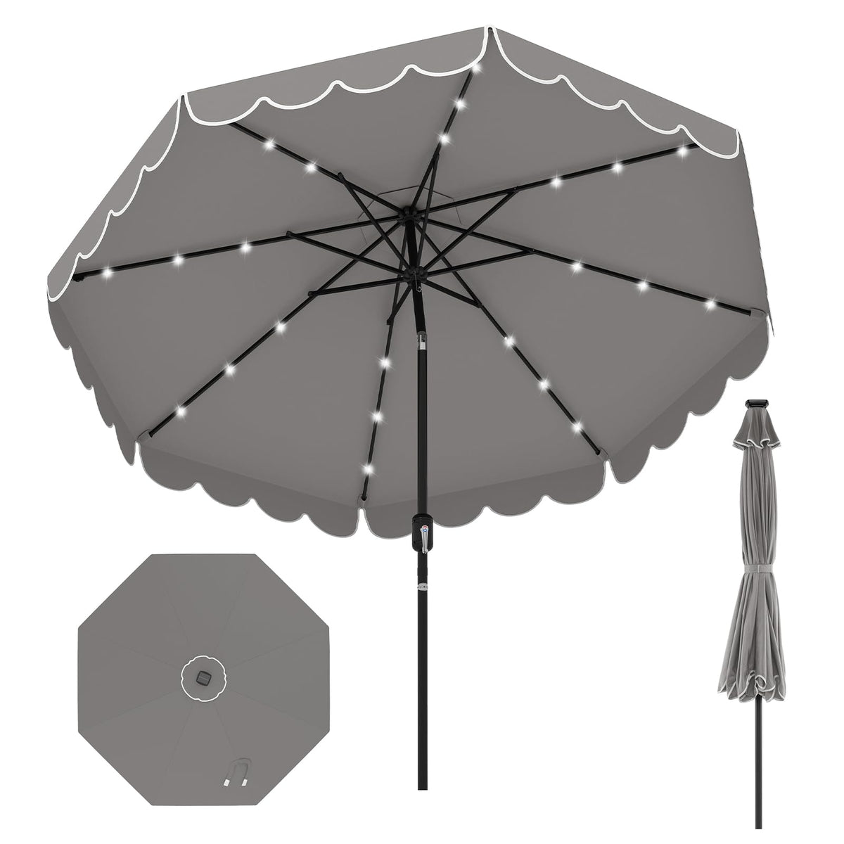 2.8M Solar Patio Umbrella with 24 LED Lights