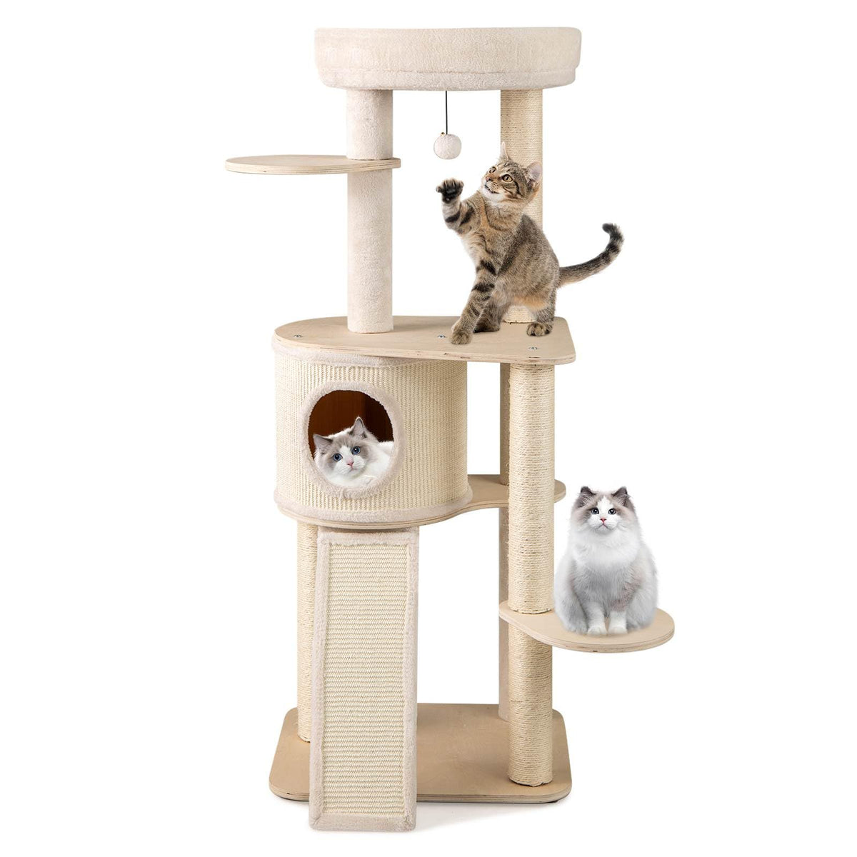 143 CM Tall Cat Tree with Sisal Scratching Posts and Condo