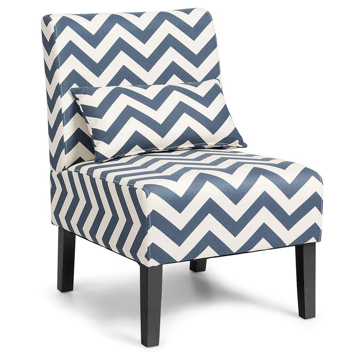 Armless Accent Chair w/ Back Pillow, Strip Design, Upholstered Lounge Chair for Home