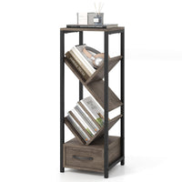 Tree Bookshelf 4 Tier Floor Standing Storage Organizer Tall Narrow Bookcase