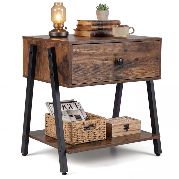 Giantex Industrial Nightstand with Drawer, Bedside Table