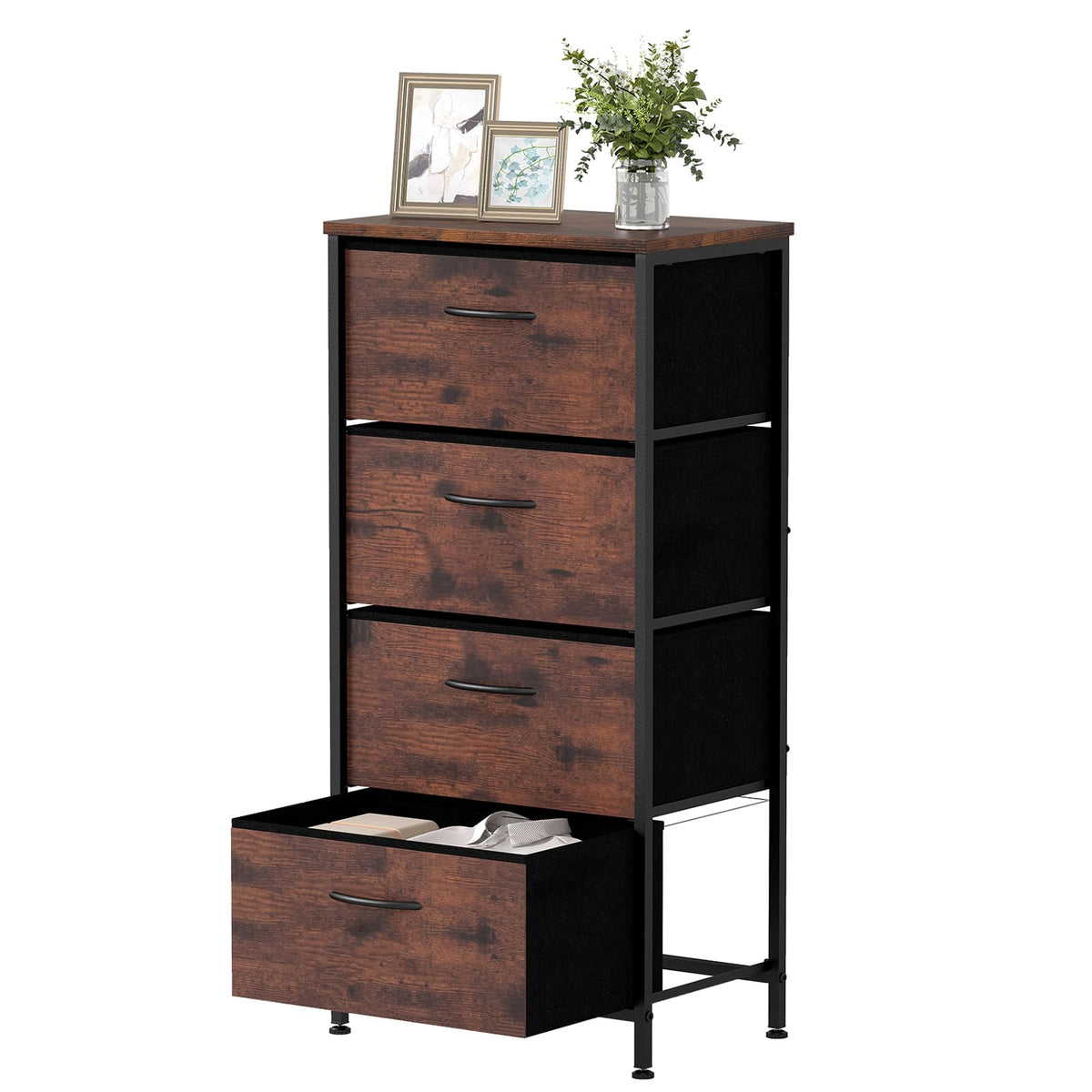 4 Drawers Dresser with Wooden Top and Heavy Duty Metal Frame