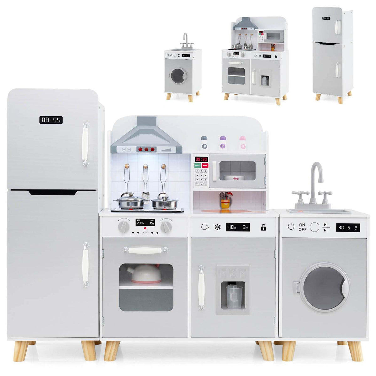 Modular Kids Kitchen Playset with Range Hood and Washing Machine