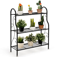 3-Tier Scrollwork Design Metal Plant Stand for Balcony Garden Yard