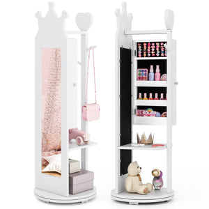 Kids Jewelry Cabinet 360-degree Rotating with Mirror and Clothes Rack