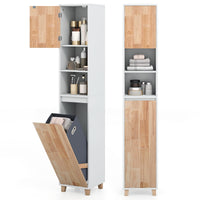 Tall Bathroom Storage Organizer Unit with Rubber Wood Doors