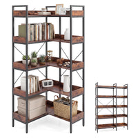 Giantex 5-Tier Corner Bookshelf Convertible L-Shaped with Metal Frame