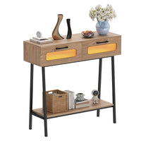 2-Tier Farmhouse Console Table with Colorful LED Lights and 2 Drawers