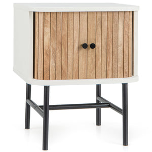Giantex Nightstand with Sliding Doors, Mid-Century Modern Bedside Table with Storage Cabinet