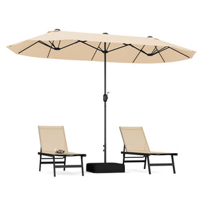 4 M Double-sided Patio Umbrella, Extra Large Twin Table Umbrella w/Crank Handle