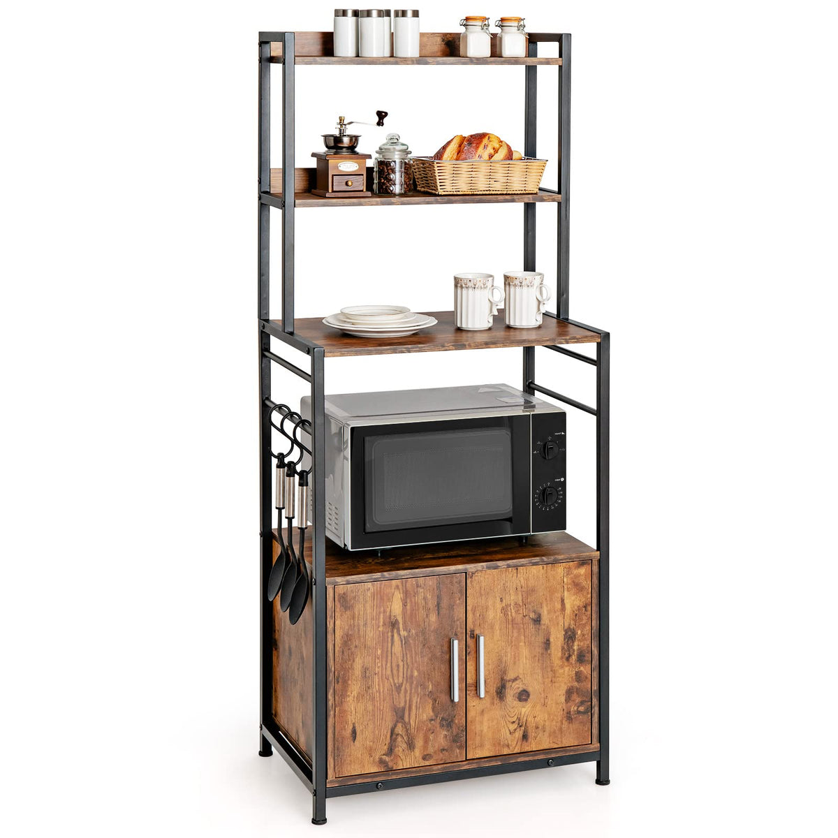 Giantex 4-Tier Baker’s Rack, Kitchen Storage Cabinet w/ 3 Tier Hutch Shelf, Industrial Microwave Oven Stand