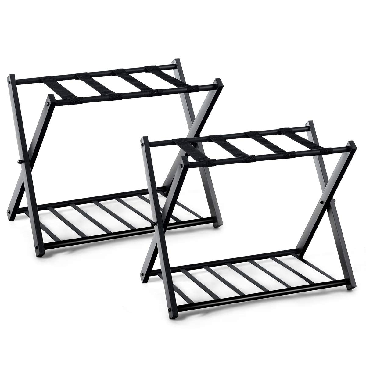 Home Luggage Rack Stand, Double Tiers Luggage Holder with Shoe Shelf, Home Organization